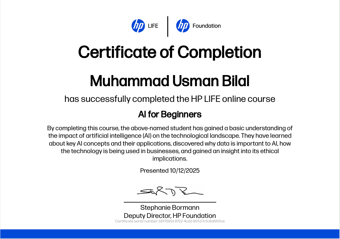 A certificate for AI for Beginners