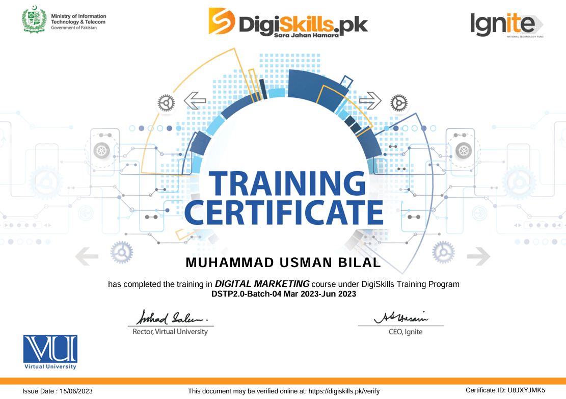A certificate for Digital Marketing