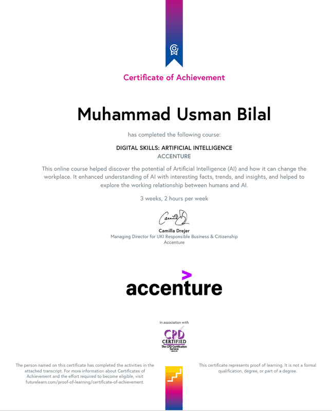 A certificate for Digital Skills: Artificial Intelligence